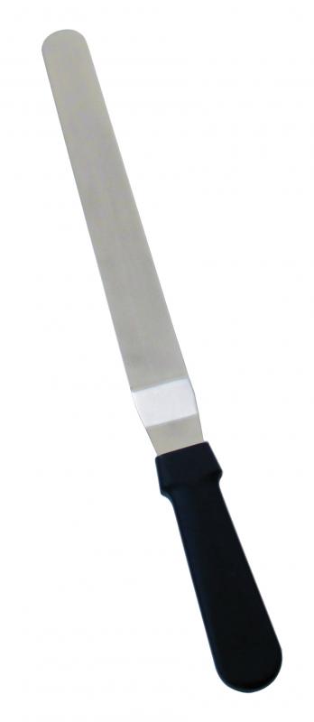 Stainless Steel Offset Spatula with 8 1/2" x 1 1/2" blade and Black Plastic Handle